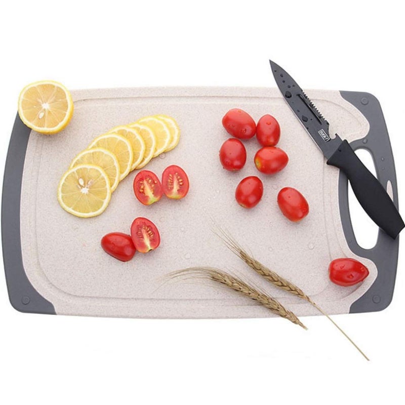 FLYINGSEA Cutting Boards For Kitchen, Anti-Skid Eco-Wheat Straw Cutting Board Set (3 Pcs), Dishwasher Safe (light brown) - Image 5
