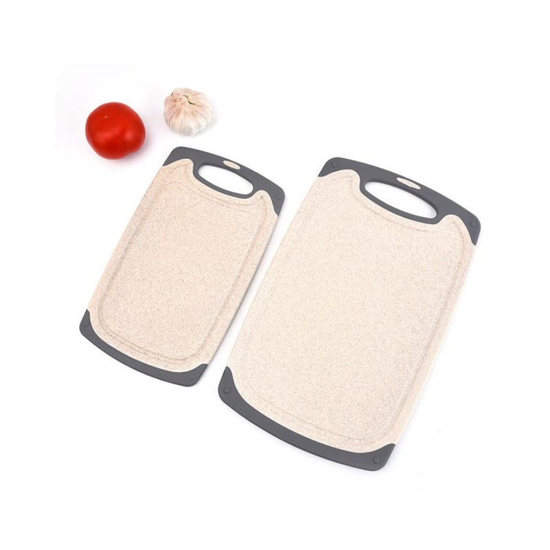 FLYINGSEA Cutting Boards For Kitchen, Anti-Skid Eco-Wheat Straw Cutting Board Set (3 Pcs), Dishwasher Safe (light brown) - Image 2