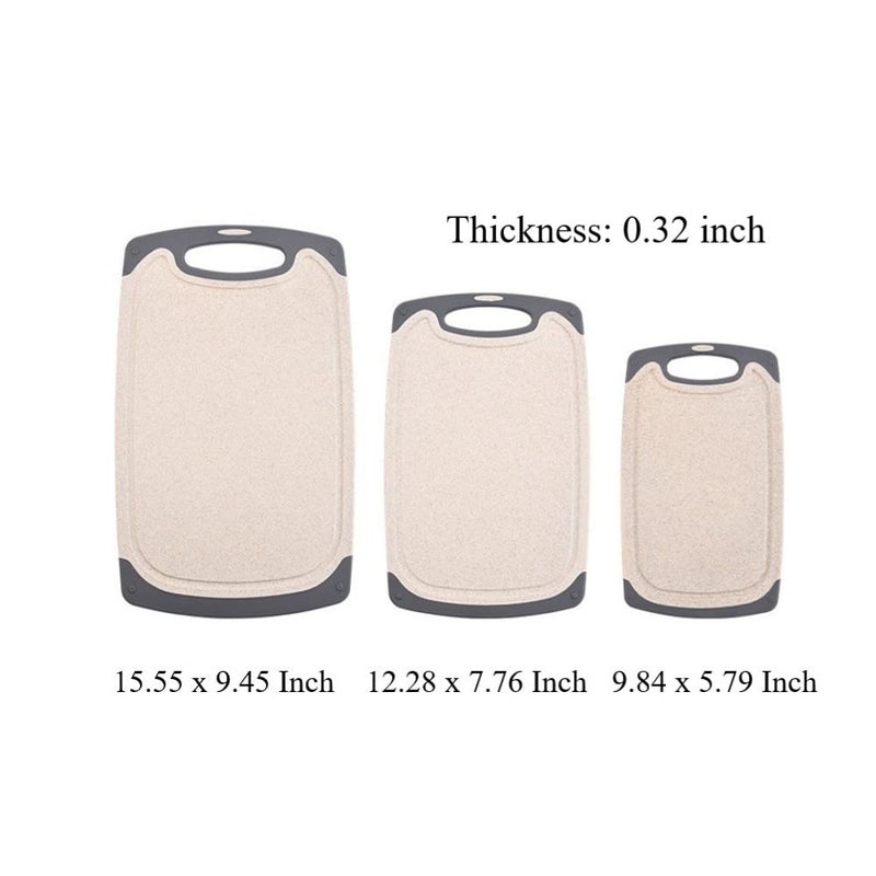 FLYINGSEA Cutting Boards For Kitchen, Anti-Skid Eco-Wheat Straw Cutting Board Set (3 Pcs), Dishwasher Safe (light brown) - Image 3