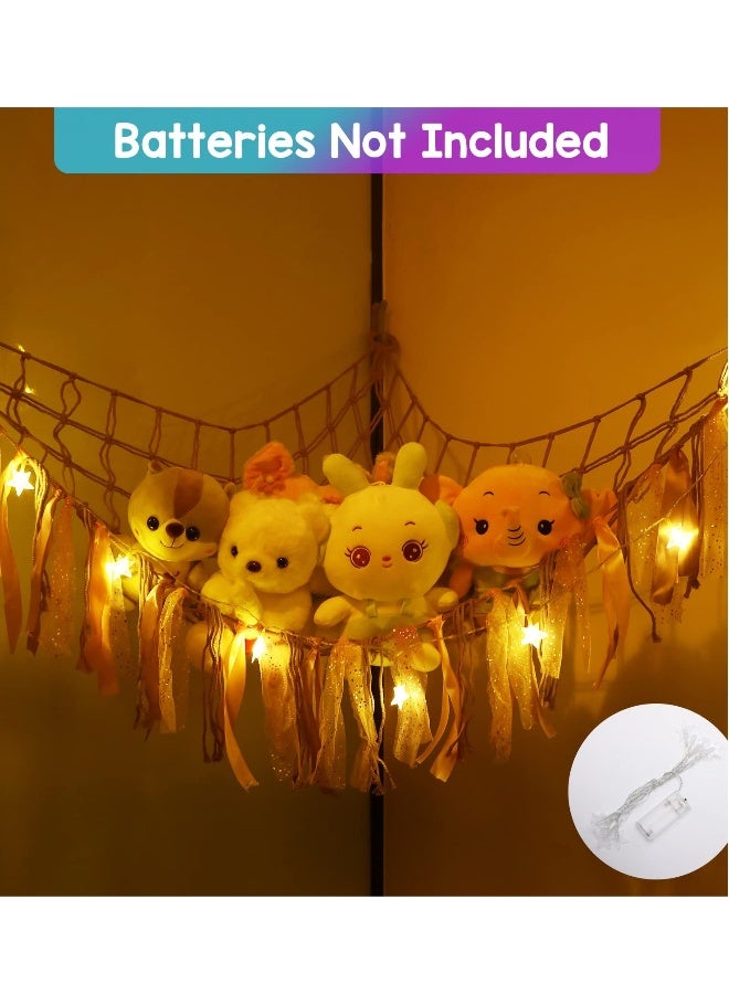 Stuffed Animal Net or Hammock with LED Light, Toy Hammock Hanging Stuffed Animal Storage Organizer Holder Room Décor with Tassels for Nursery Play Room Kids Bedroom - Image 3