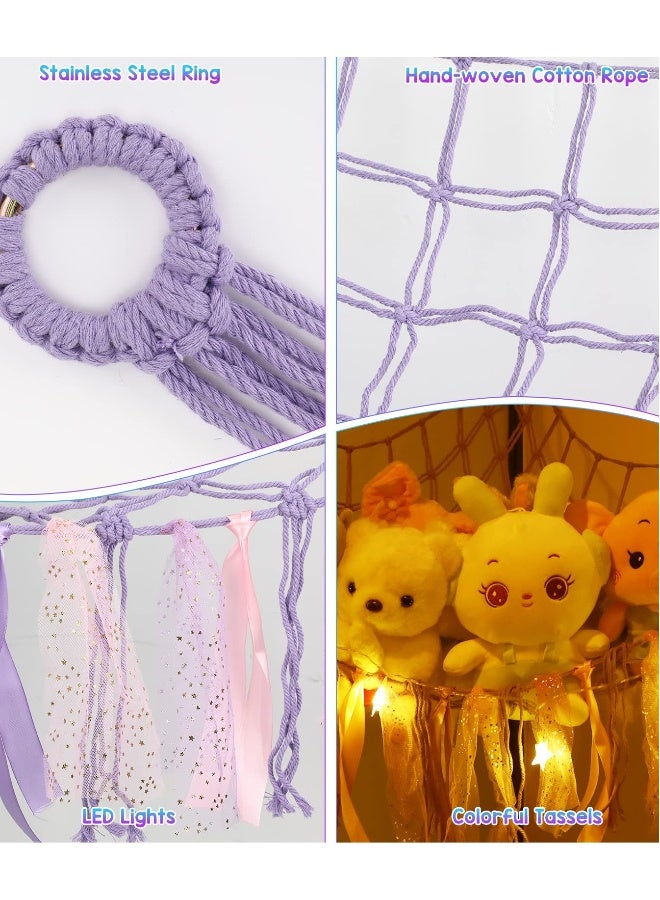 Stuffed Animal Net or Hammock with LED Light, Toy Hammock Hanging Stuffed Animal Storage Organizer Holder Room Décor with Tassels for Nursery Play Room Kids Bedroom - Image 4