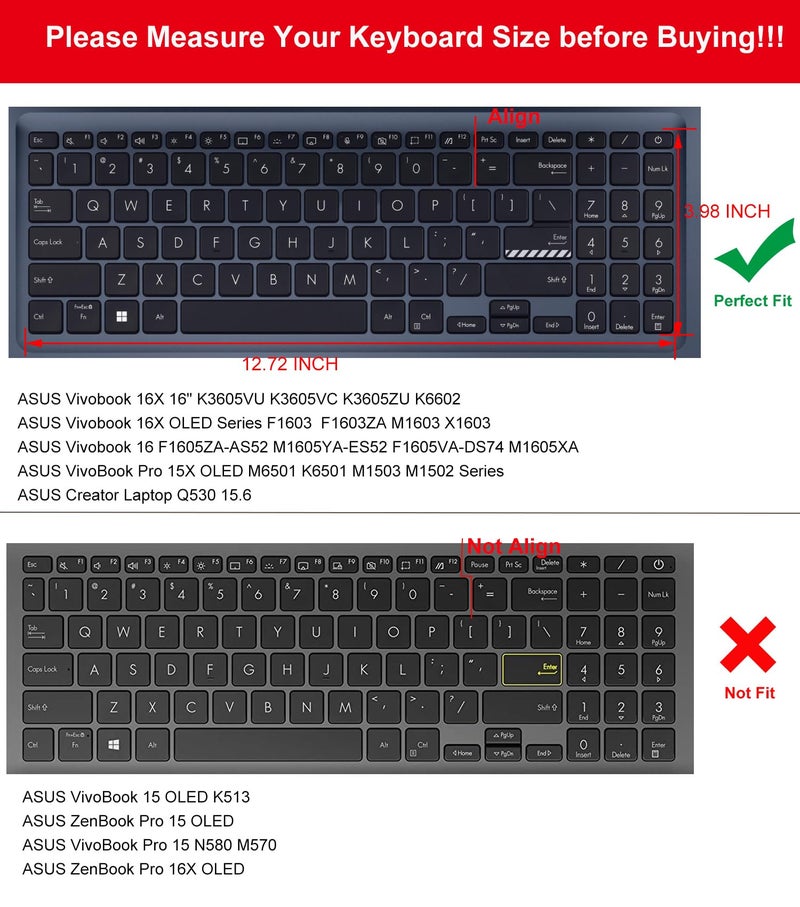 DAMMOMKO 2PCS Keyboard Cover for ASUS VivoBook 16X OLED F1605VA F1603 M1603 X1603 M1605, VivoBook Pro 16X OLED K3605 K6602 TN3604, VivoBook Pro 15X K6501 M6501 K3502 M3502 M1503, Vivobook Go 15.6" E1504FA - Image 2
