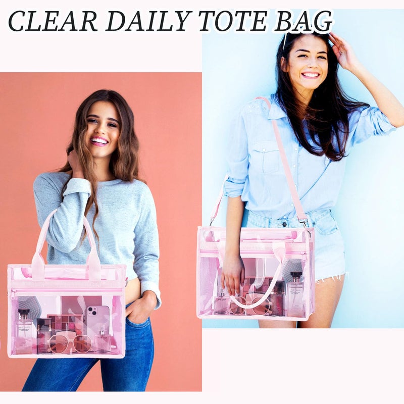 Fammart Clear Tote Bag for Women, Iridescent Crossbody Handbag, Clear Bag with Zipper Closure for Stadium Events, Concert, Work & Beach - Small - Jelly Pink - Image 3