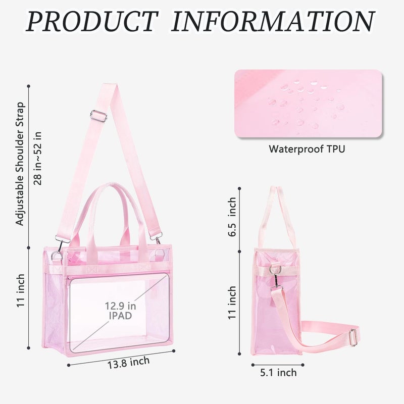 Fammart Clear Tote Bag for Women, Iridescent Crossbody Handbag, Clear Bag with Zipper Closure for Stadium Events, Concert, Work & Beach - Small - Jelly Pink - Image 5
