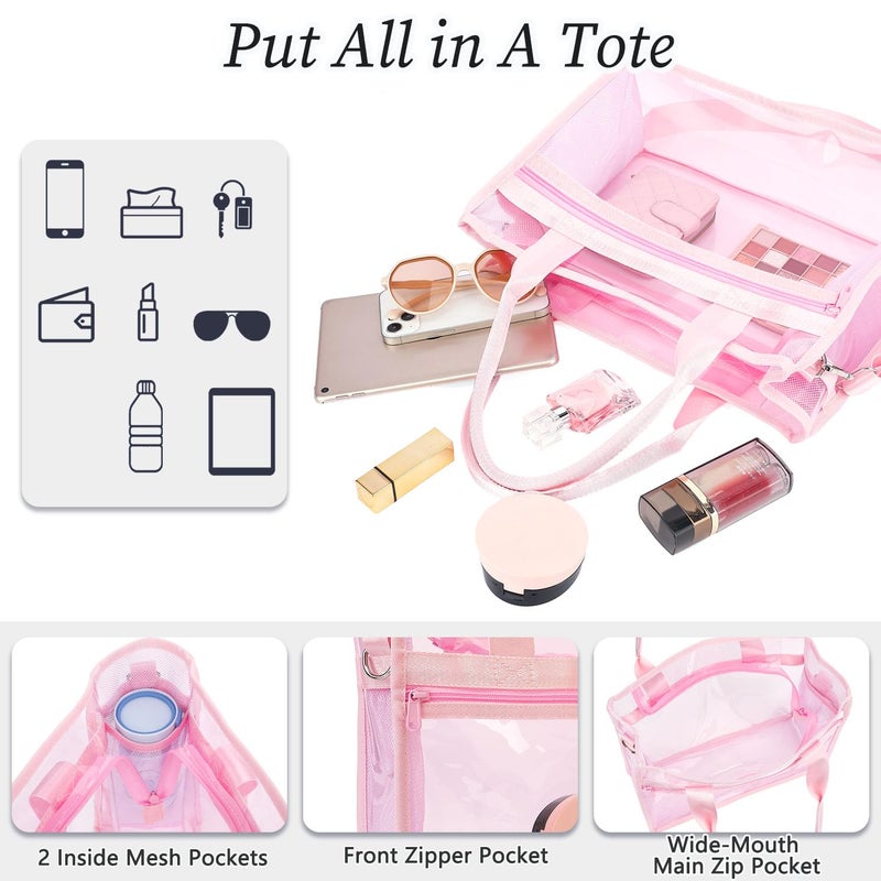 Fammart Clear Tote Bag for Women, Iridescent Crossbody Handbag, Clear Bag with Zipper Closure for Stadium Events, Concert, Work & Beach - Small - Jelly Pink - Image 4