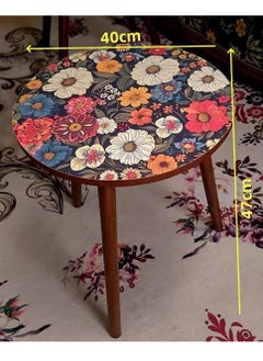 ماركة غير محددة طاولة جانبية ملونة على الطراز البوهيمي، طاولة قهوة مطبوعة، طاولة جانبية مستديرة قطر 16 بوصة، طاولة جانبية للأريكة في غرفة المعيشة أو غرفة النوم، طاولة خشبية بجانب السرير (002)  - Image 3