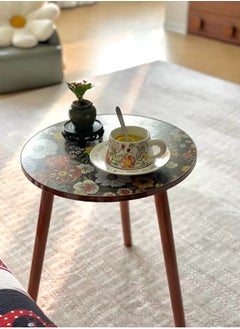 ماركة غير محددة طاولة جانبية ملونة على الطراز البوهيمي، طاولة قهوة مطبوعة، طاولة جانبية مستديرة قطر 16 بوصة، طاولة جانبية للأريكة في غرفة المعيشة أو غرفة النوم، طاولة خشبية بجانب السرير (002)  - Image 4