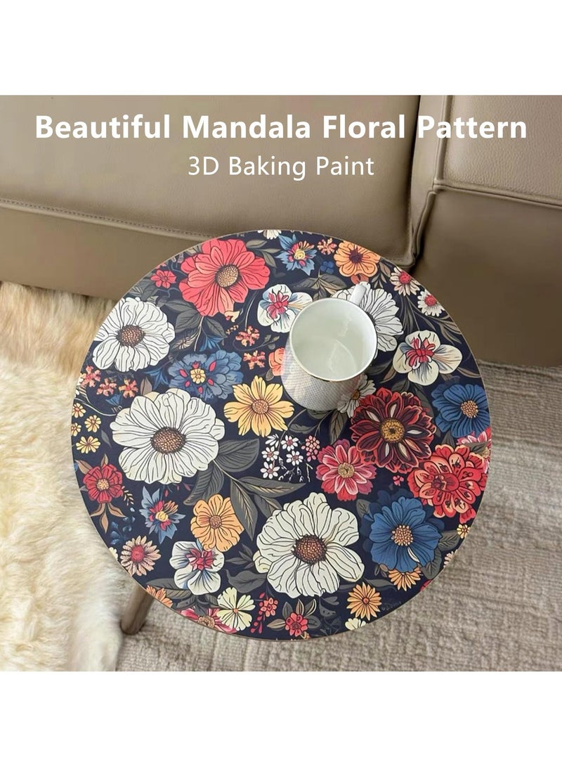 Generic Colorful Boho Side Table Printed Coffee Table 16" Round Accent Side Table, End Table for Living Room Couch Bedroom, Wood Bed Side Table (002)  - Image 5