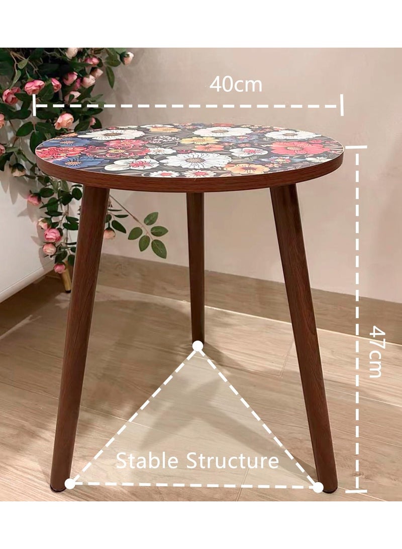 Generic Colorful Boho Side Table Printed Coffee Table 16" Round Accent Side Table, End Table for Living Room Couch Bedroom, Wood Bed Side Table (002)  - Image 3