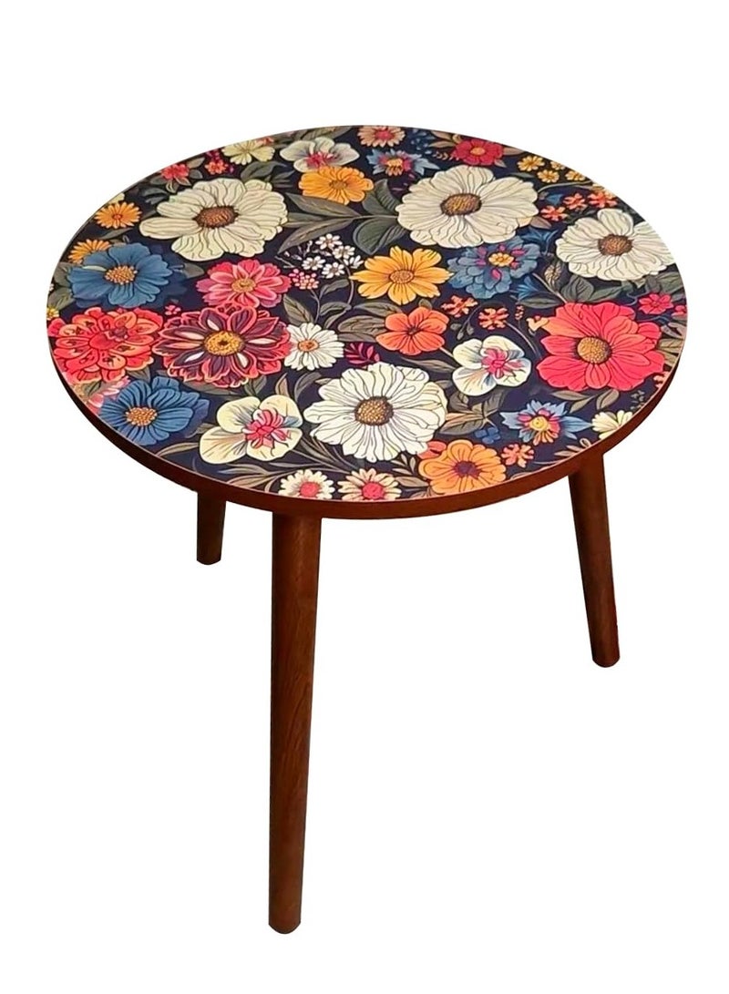 Generic Colorful Boho Side Table Printed Coffee Table 16" Round Accent Side Table, End Table for Living Room Couch Bedroom, Wood Bed Side Table (002)  - Image 1
