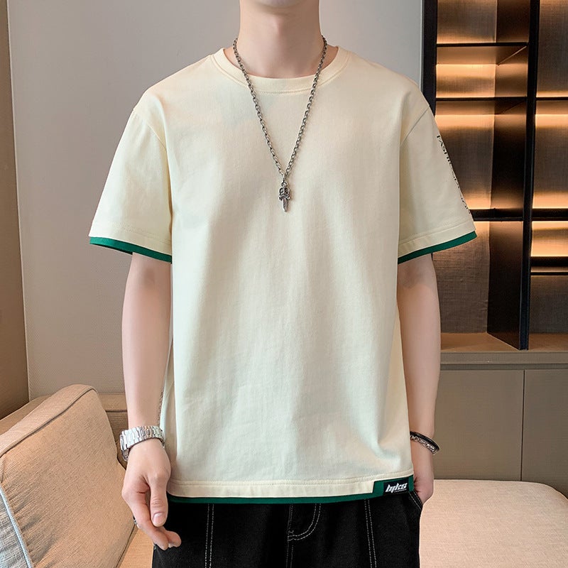 2023 Men's Short-sleeved T-shirt Loose Trendy All-match Fatty Extra Large Size Simple Solid Color Half-sleeved Base Shirt - Image 1