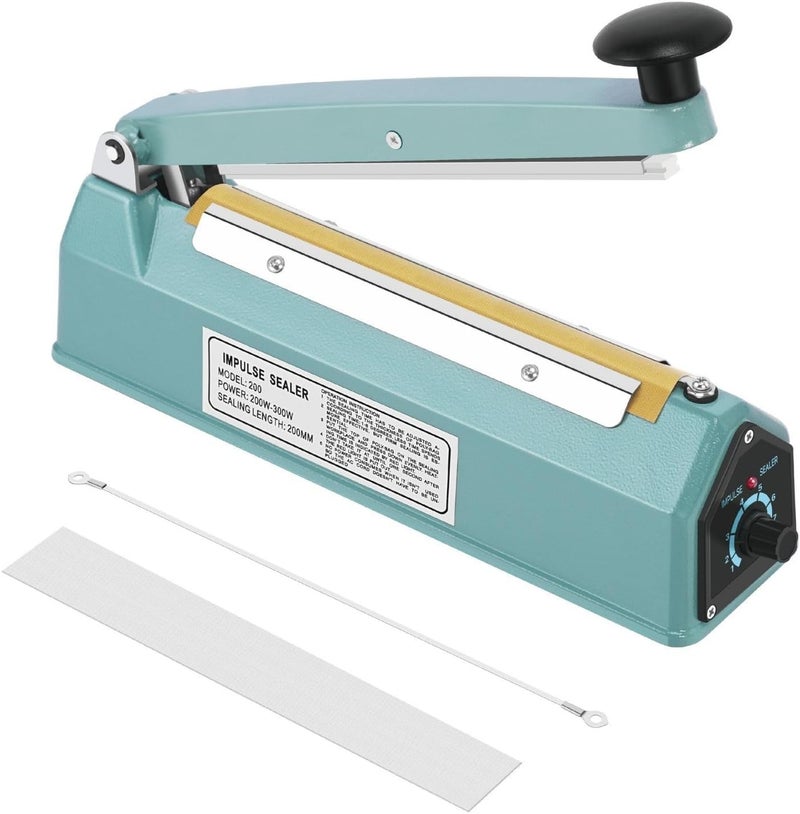 Flexzion Impulse Sealer 8 Inch (200mm) 300W Heat Sealer Machine with Adjustable Heating Mode, No Warm Up Needed, Portable Bag and Seal Impulse with Replacement Element Grip and Teflon Tape - Image 1
