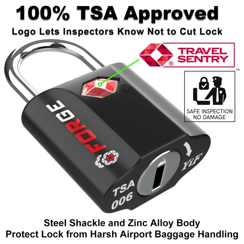 Forge Black 4 Pack Tsa Approved Travel Luggage Locks Ultra-Secure Dimple Key Travel Locks With Zinc Alloy Body - Image 2
