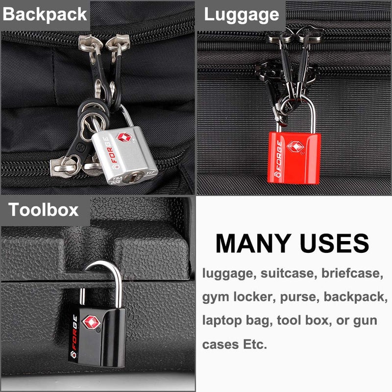 Forge Black 4 Pack Tsa Approved Travel Luggage Locks Ultra-Secure Dimple Key Travel Locks With Zinc Alloy Body - Image 4