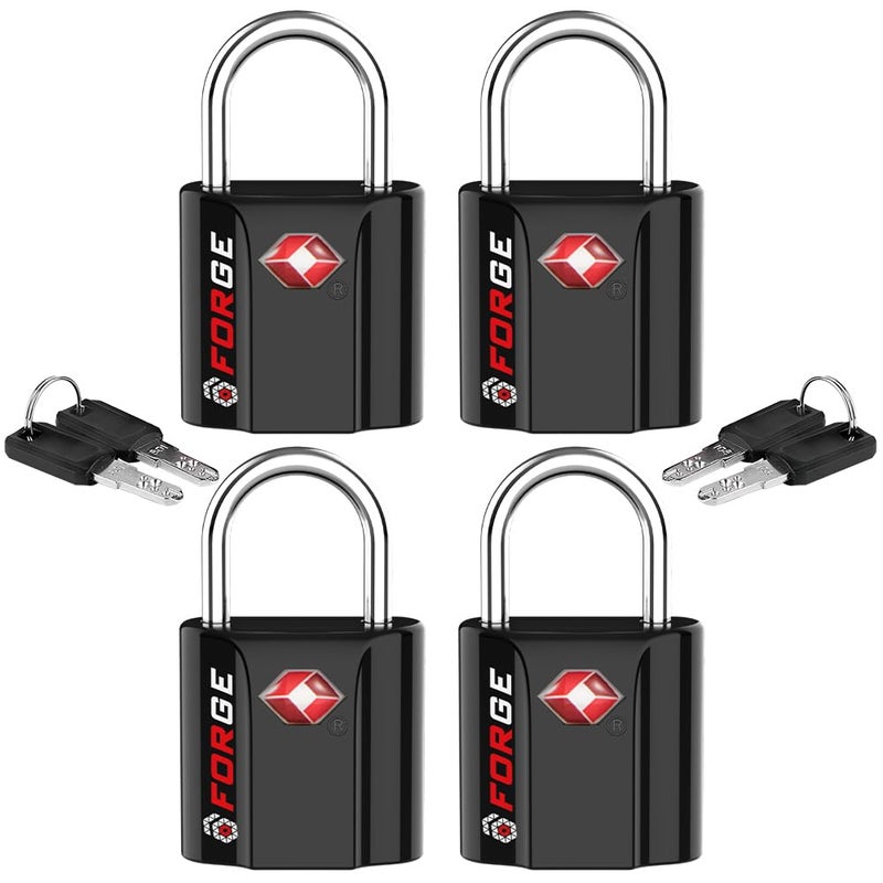 Forge Black 4 Pack Tsa Approved Travel Luggage Locks Ultra-Secure Dimple Key Travel Locks With Zinc Alloy Body - Image 1