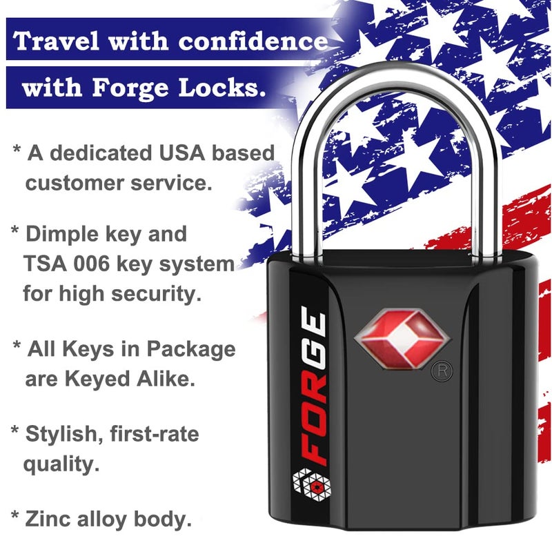 Forge Black 4 Pack Tsa Approved Travel Luggage Locks Ultra-Secure Dimple Key Travel Locks With Zinc Alloy Body - Image 5