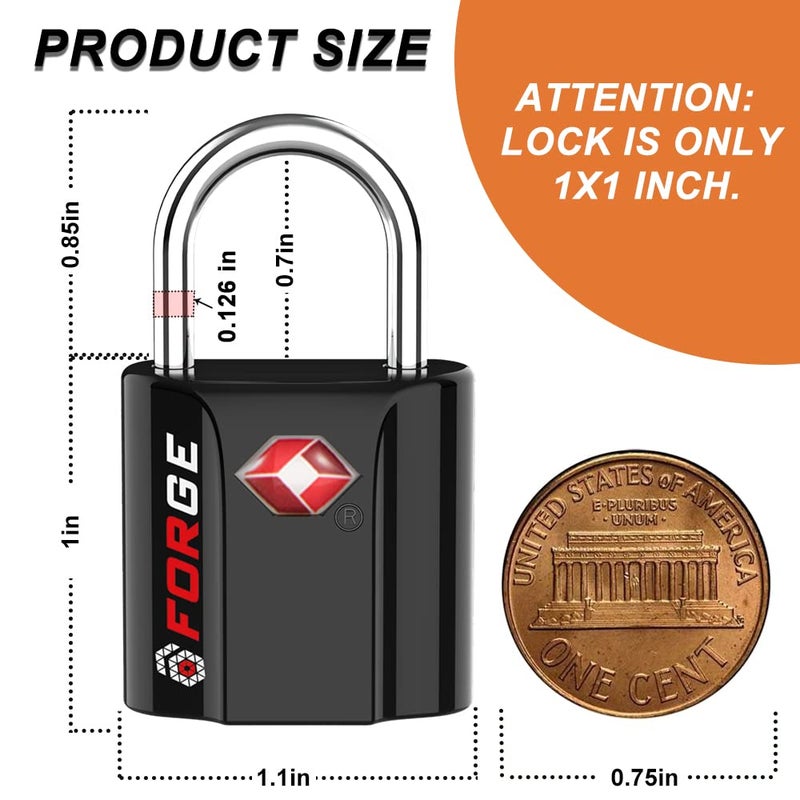 Forge Black 4 Pack Tsa Approved Travel Luggage Locks Ultra-Secure Dimple Key Travel Locks With Zinc Alloy Body - Image 3