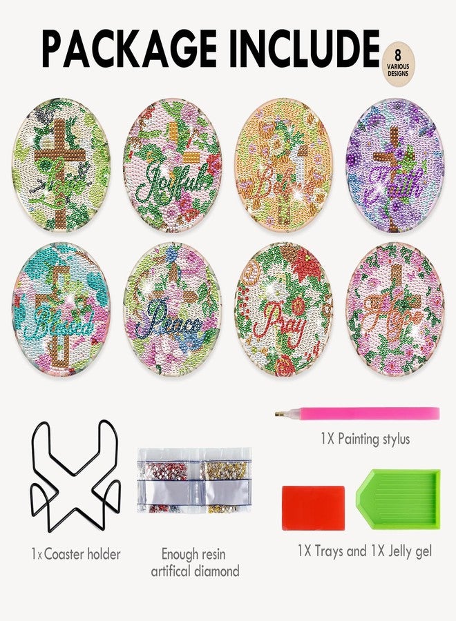 INCOK Diamond Painting Art Coaster Kit - 8 PCS Cross Christian Diamond Art Coaster Set With Bible Verse Religious Gem Art Coaster Non Slip Diamond Painting Kits Inspirational Gift for Adults Beginners Xmas - Image 2