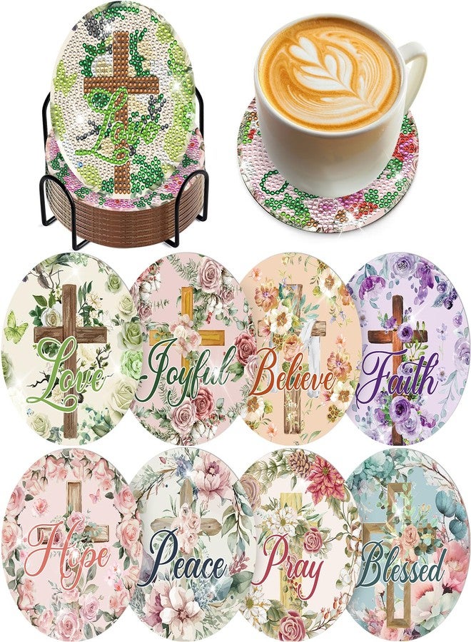 INCOK Diamond Painting Art Coaster Kit - 8 PCS Cross Christian Diamond Art Coaster Set With Bible Verse Religious Gem Art Coaster Non Slip Diamond Painting Kits Inspirational Gift for Adults Beginners Xmas - Image 1