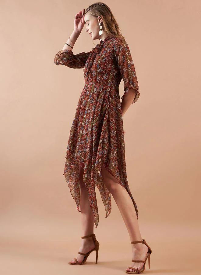 Freehand  Women Fit and Flared Casual Indie Print Handkerchief Dress for Women | Best Price UAE