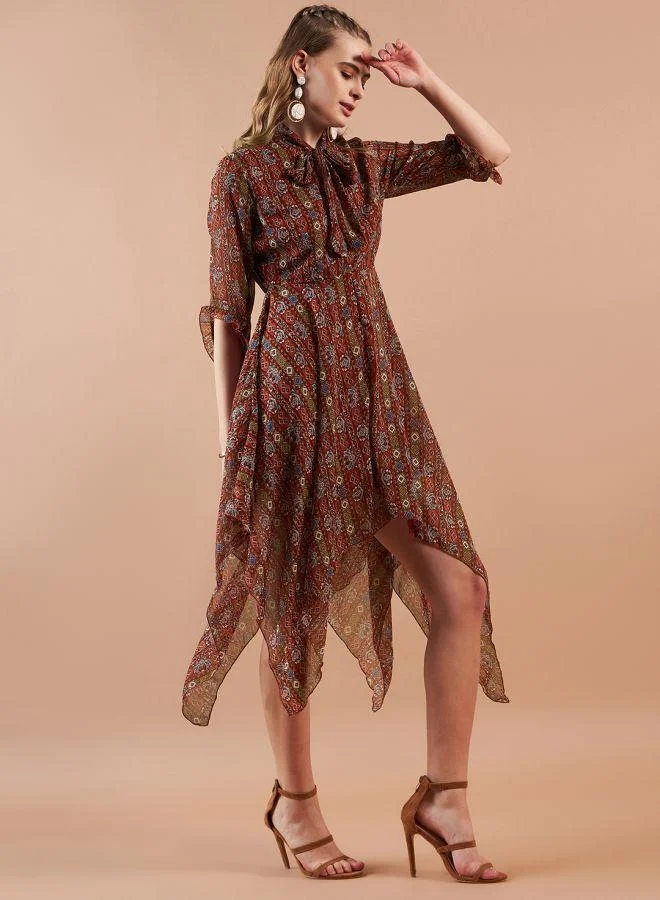 Freehand  Women Fit and Flared Casual Indie Print Handkerchief Dress for Women | Best Price UAE