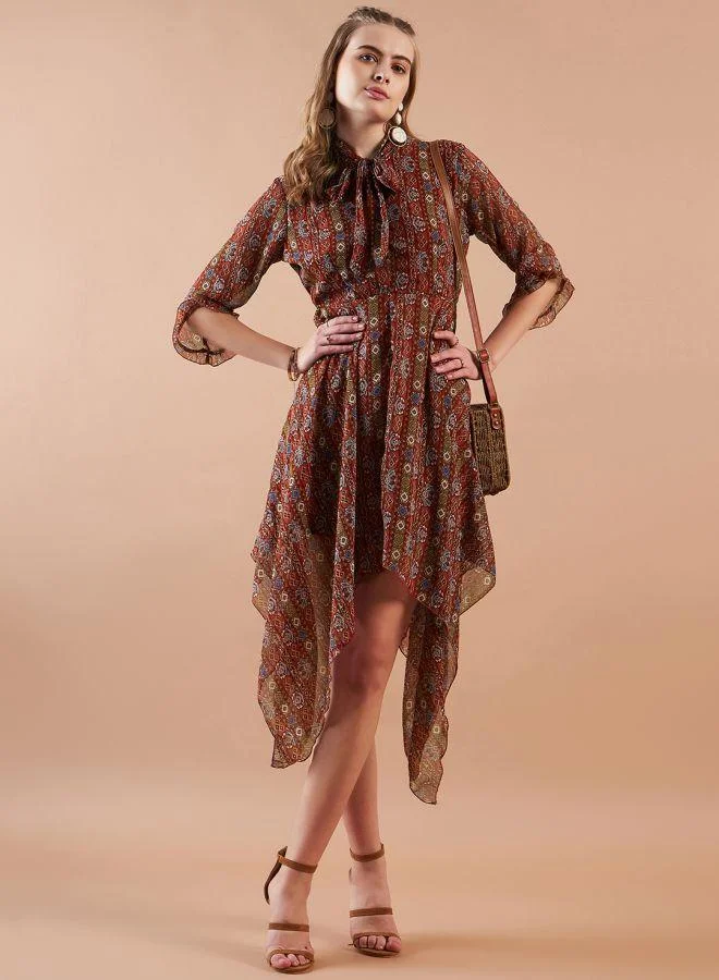 Freehand  Women Fit and Flared Casual Indie Print Handkerchief Dress for Women | Best Price UAE