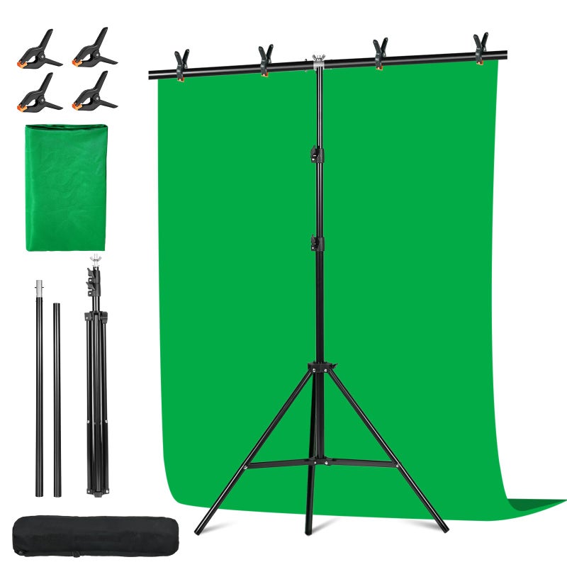 MJDYTYT Green Screen Backdrop Kit with Stand - 6.5x5 Ft Portable Green Screen & Adjustable Backdrop Stand for Streaming, Photography, Gaming, Zoom (Includes 4 Clips & Carrying Case) - Image 1