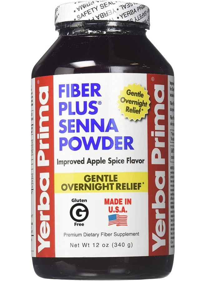 Yerba Prima Fiber Plus Senna Powder, 12 Ounce - for Short-Term Use to Restore Regularity, Improved Apple Spice Flavor, Stevia Sweetened, Provides Gentle Overnight Relief  - Image 1