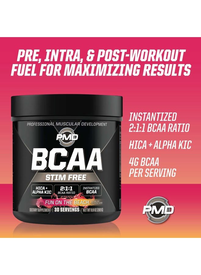 PMD - Sports BCAA Stim-Free Amino Acids - Better Workout Performance, Enhanced Recovery, Daily Energy, Muscle Builder, and Muscle Sparing - BCAA Powder Drink Mix - Fun on The Beach (30 Servings) - Image 1