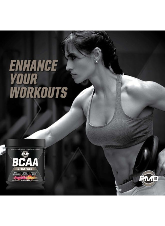 PMD - Sports BCAA Stim-Free Amino Acids - Better Workout Performance, Enhanced Recovery, Daily Energy, Muscle Builder, and Muscle Sparing - BCAA Powder Drink Mix - Fun on The Beach (30 Servings) - Image 1