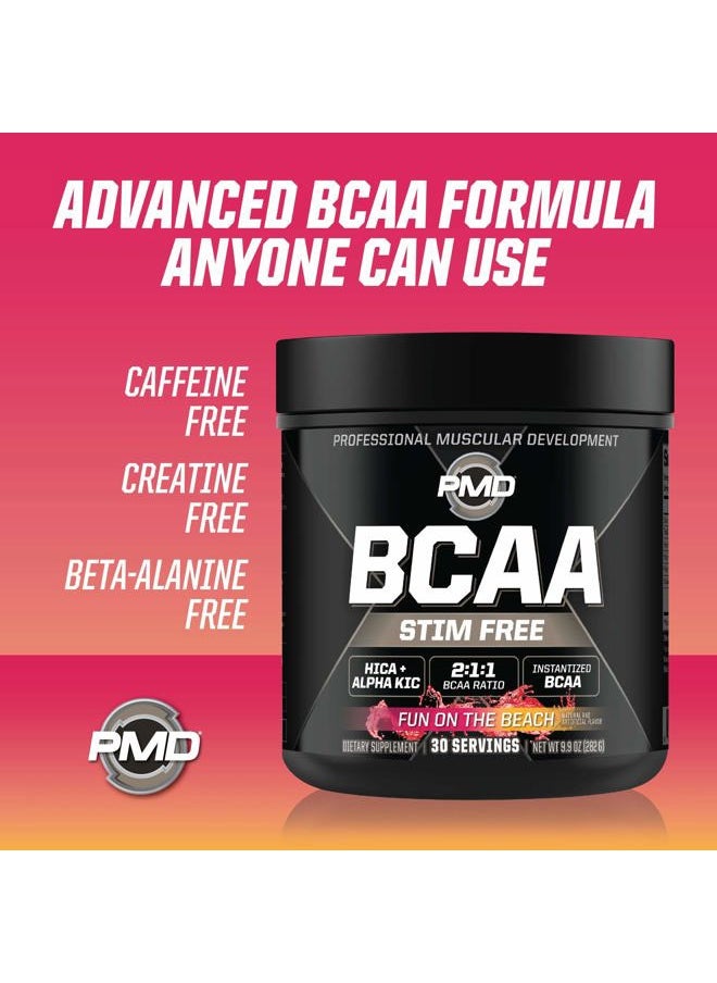 PMD - Sports BCAA Stim-Free Amino Acids - Better Workout Performance, Enhanced Recovery, Daily Energy, Muscle Builder, and Muscle Sparing - BCAA Powder Drink Mix - Fun on The Beach (30 Servings) - Image 1