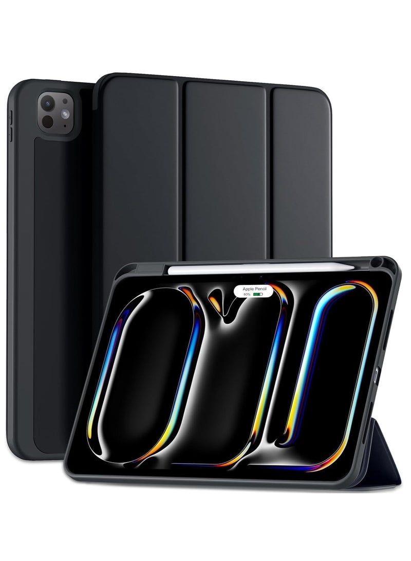 MIGOFAST IPad Air 13 2024 M2 A2898,A2903,A2904  Slim Tri-Fold Smart Case Stand Hard Shell Folio PU Leather Smart Cover with Pencil Holder Case  Air 13 2024 Black - Image 1