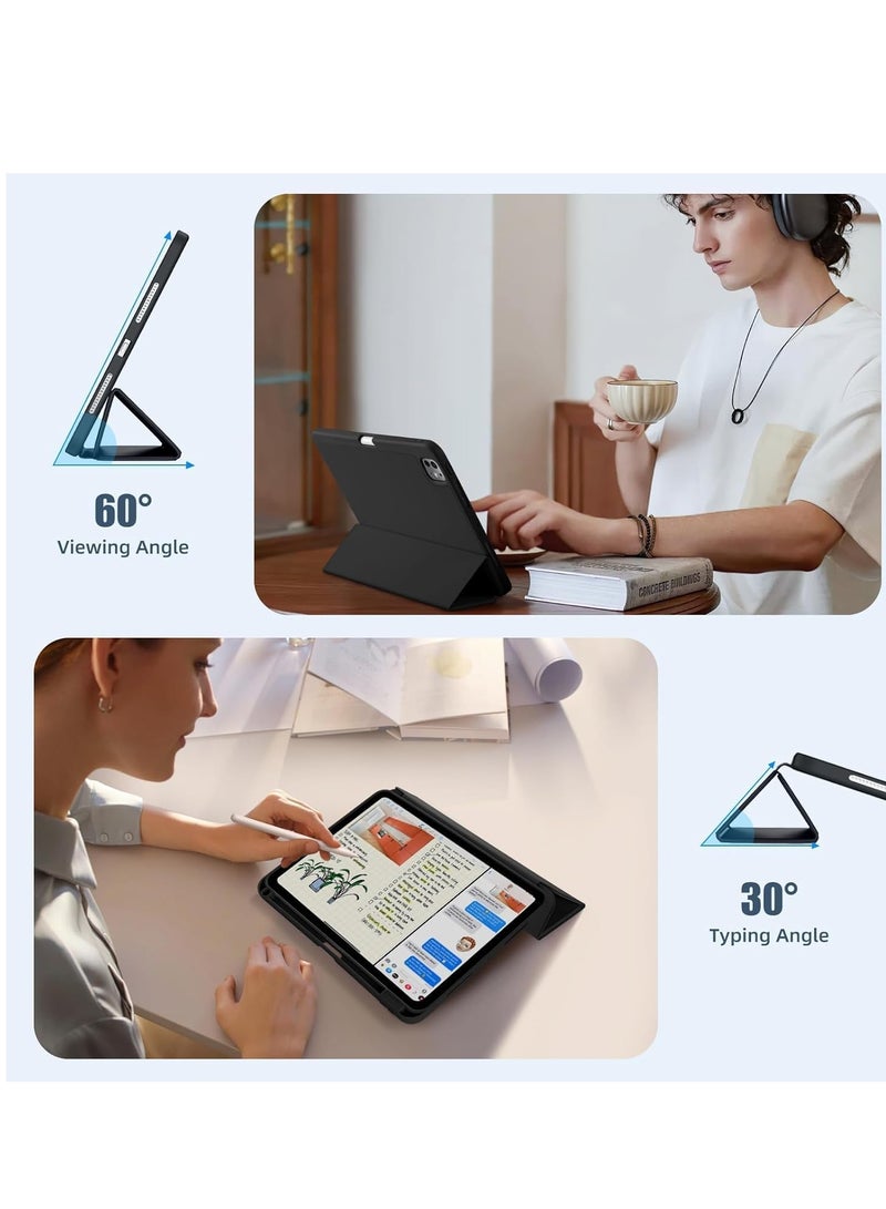 MIGOFAST IPad Air 13 2024 M2 A2898,A2903,A2904  Slim Tri-Fold Smart Case Stand Hard Shell Folio PU Leather Smart Cover with Pencil Holder Case  Air 13 2024 Black - Image 4