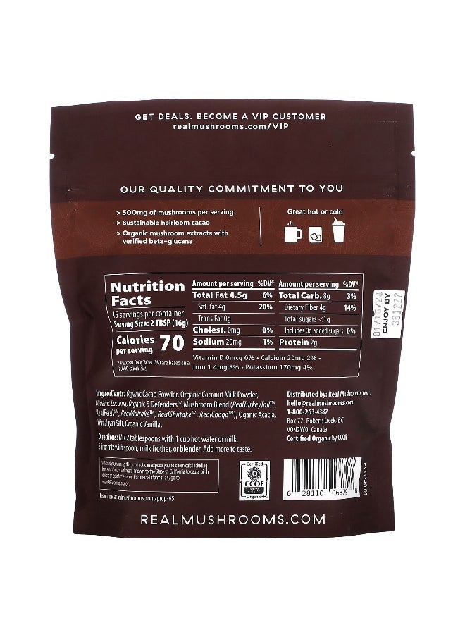 Real Mushrooms Real Mushrooms, Mushroom Hot Chocolate with 5 Defenders, Unsweetened, 240 g  - Image 2