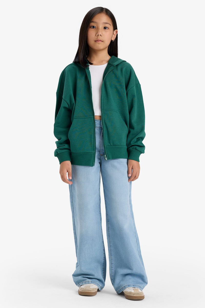 DeFacto Green Girl Girl Basic Pocket Zip-Up Hoodie Casual - Image 2