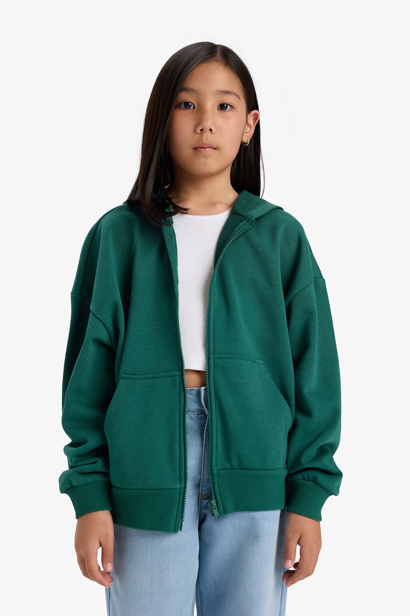 DeFacto Green Girl Girl Basic Pocket Zip-Up Hoodie Casual - Image 3