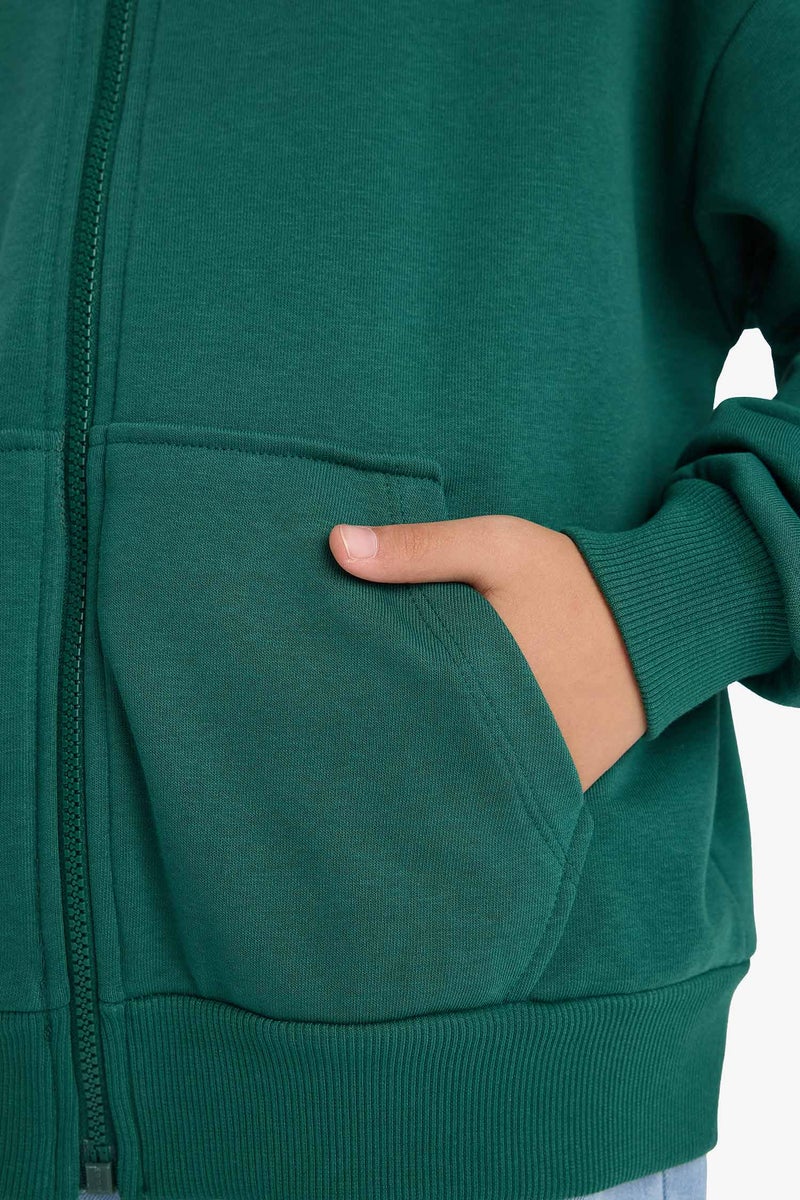 DeFacto Green Girl Girl Basic Pocket Zip-Up Hoodie Casual - Image 5