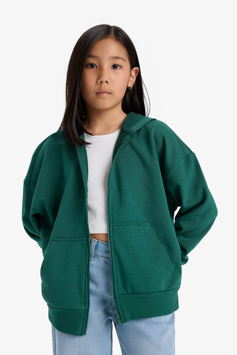 DeFacto Green Girl Girl Basic Pocket Zip-Up Hoodie Casual - Image 4