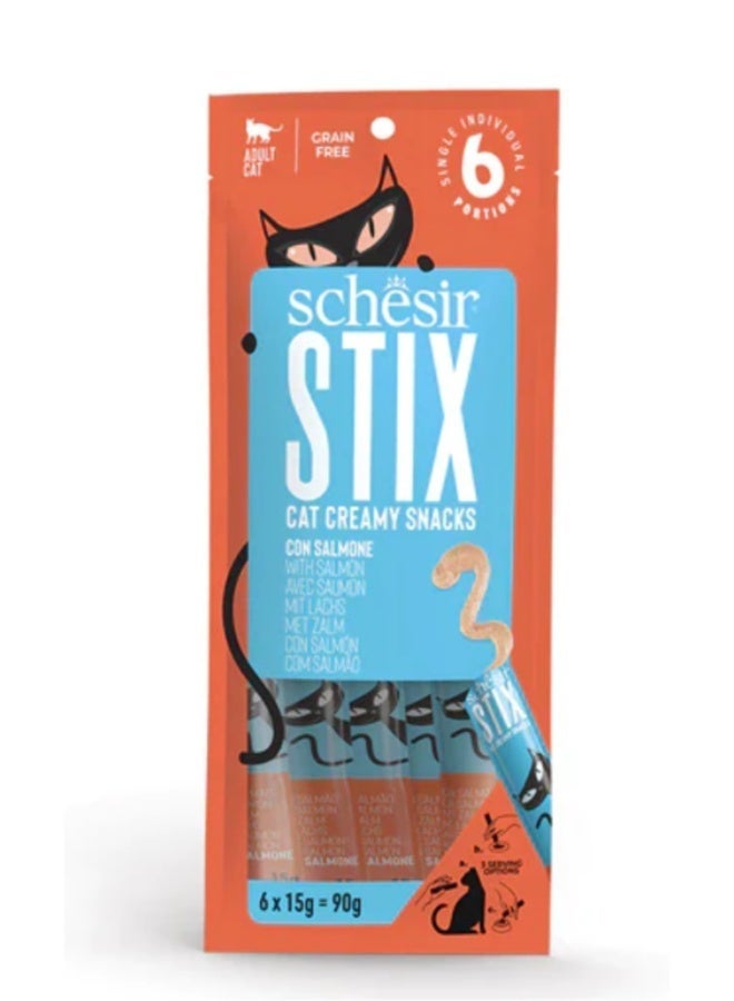 Schesir Stix Cat Creamy Snacks with Salmon - 2 packs, every pack 6 Snacks sticks - Image 2