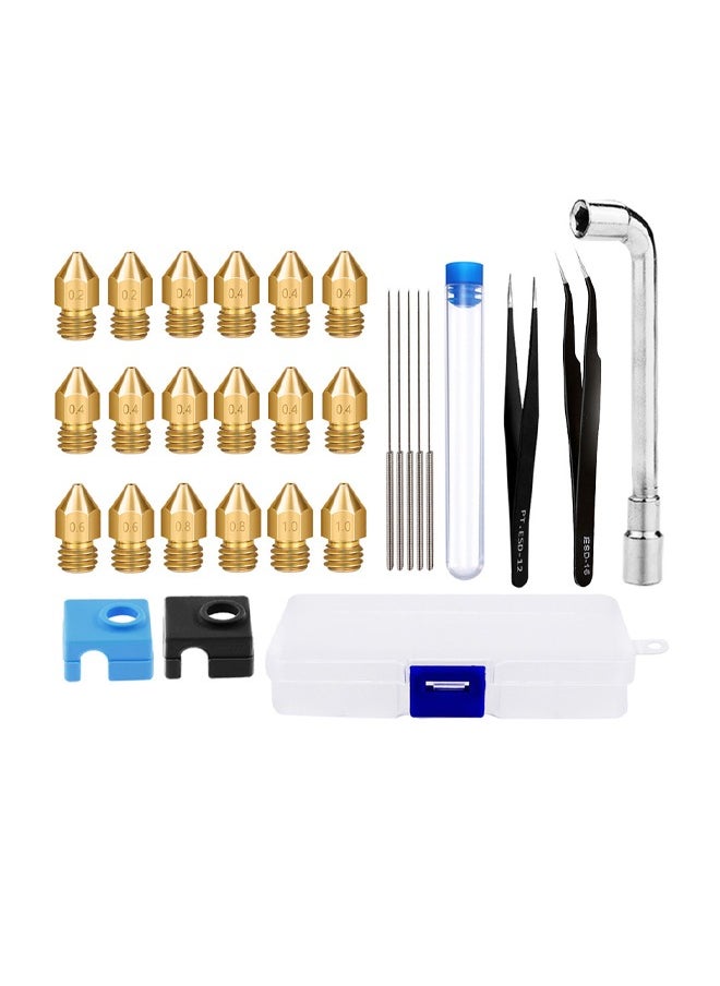 GNAFOTU 30Pcs 3D Printer Nozzle Cleaning Kit Includes 5 Pcs Stainless Steel Needles Cleaner Tools and 18 Pcs MK8 Nozzles Multiple Sizes Compatible with Makerbot Creality CR-10 Ender 3 5  - Image 1