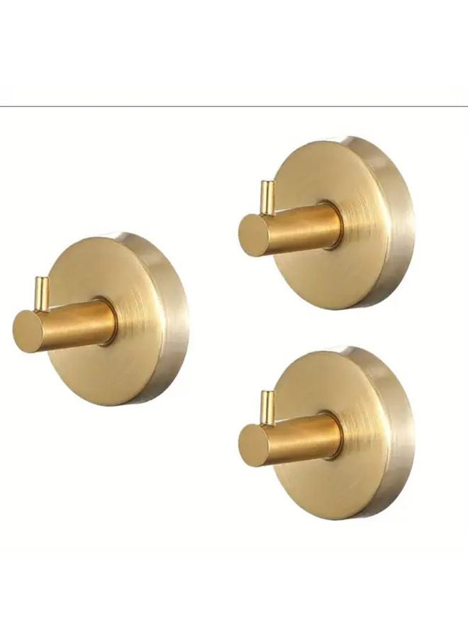 Golden Color 3pcs Stainless Steel Suction Cup Hooks No Drill Wall Mount - Image 1