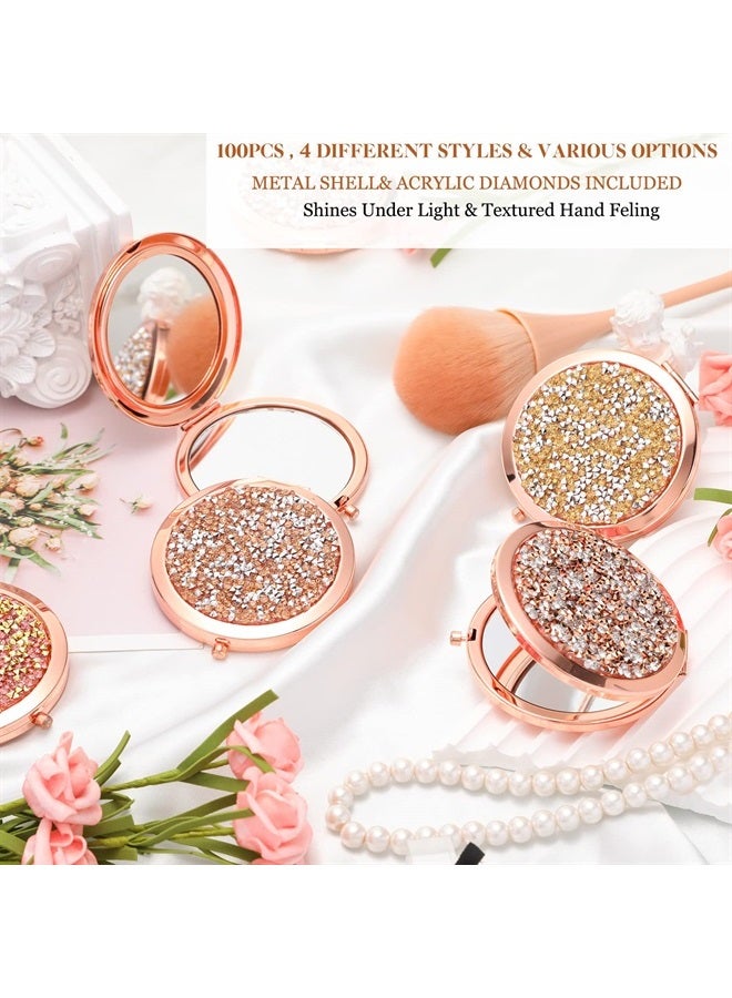 Cindeer 100 Pcs Small Compact Mirror Folding Pocket Makeup Mirror Round Hand Held Mirror Cosmetic Magnifying Compact Mirror Rhinestone Mirror with 1X/2X Magnification for Women Girls Travel(Cute Colors)  - Image 3