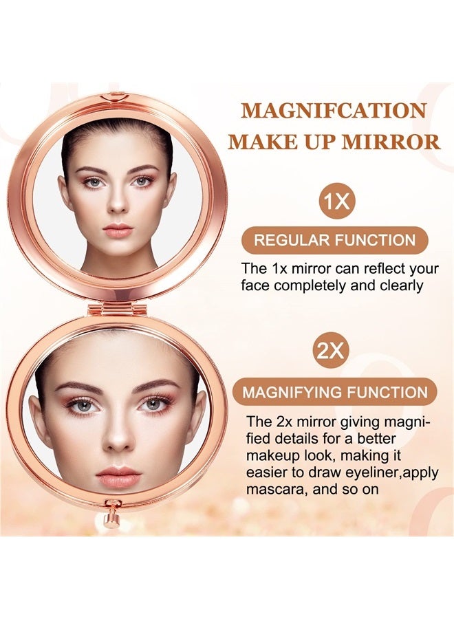 Cindeer 100 Pcs Small Compact Mirror Folding Pocket Makeup Mirror Round Hand Held Mirror Cosmetic Magnifying Compact Mirror Rhinestone Mirror with 1X/2X Magnification for Women Girls Travel(Cute Colors)  - Image 4