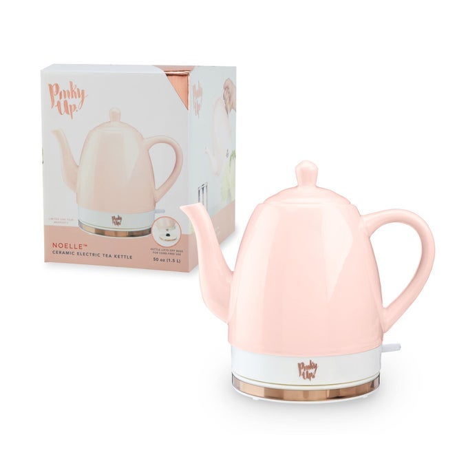 NOELLE 15 L PINK ELECTRIC CERAMIC KETTLE WITH GOOSENECK CUTE WATER BOILER FOR HOT TEAS AND POUR OVER COFFEE BLUSH WITH ROSE GOLD