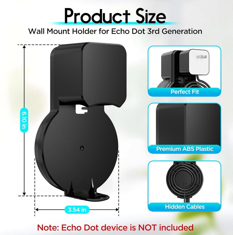 Costyleen Echo Dot Wall Mount Holder for 3rd Generation, Space Saving Accessories Smart Home Speakers, Clever Echo Dot(3rd Gen) Accessories with Built-in Cable Management Without Messy Wires-Black - Image 3