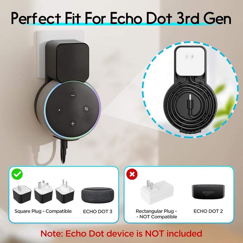 Costyleen Echo Dot Wall Mount Holder for 3rd Generation, Space Saving Accessories Smart Home Speakers, Clever Echo Dot(3rd Gen) Accessories with Built-in Cable Management Without Messy Wires-Black - Image 2