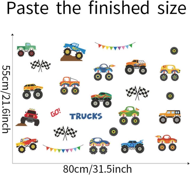 Saomour 25 Pieces Monster Truck Stickers Wall Decals Wall Stickers for Bedroom for Living Room Kids Bedroom Baby Nursery Playroom Wall Decor - Image 3