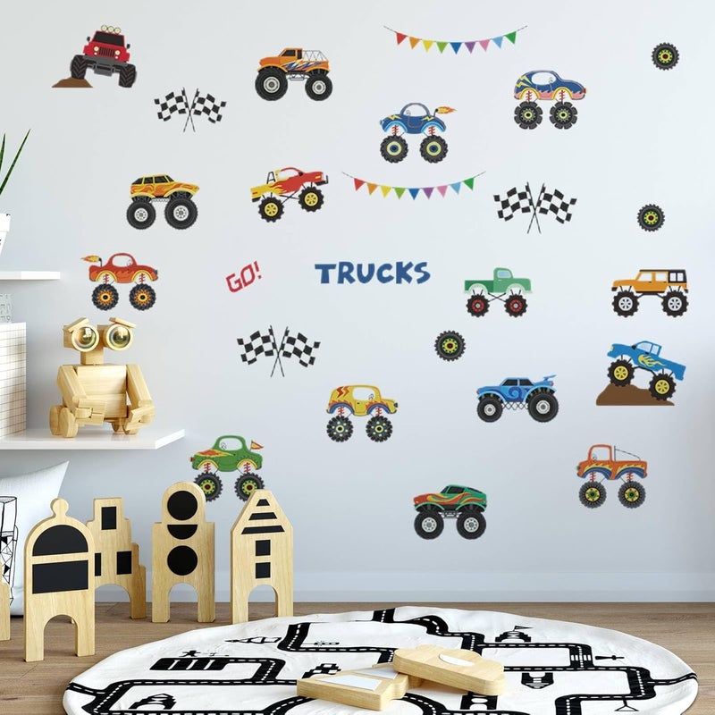 Saomour 25 Pieces Monster Truck Stickers Wall Decals Wall Stickers for Bedroom for Living Room Kids Bedroom Baby Nursery Playroom Wall Decor - Image 2