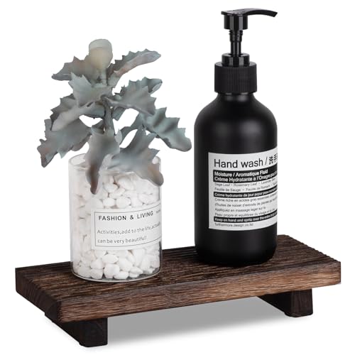 zoocatia Bathroom Tray Farmhouse Decor Pedestal Stand Wood Riser Display Kitchen Accessories Soap Holder for Sink, Counter, Vanity, 8.7 * 3.6 Dark Brown - Image 1