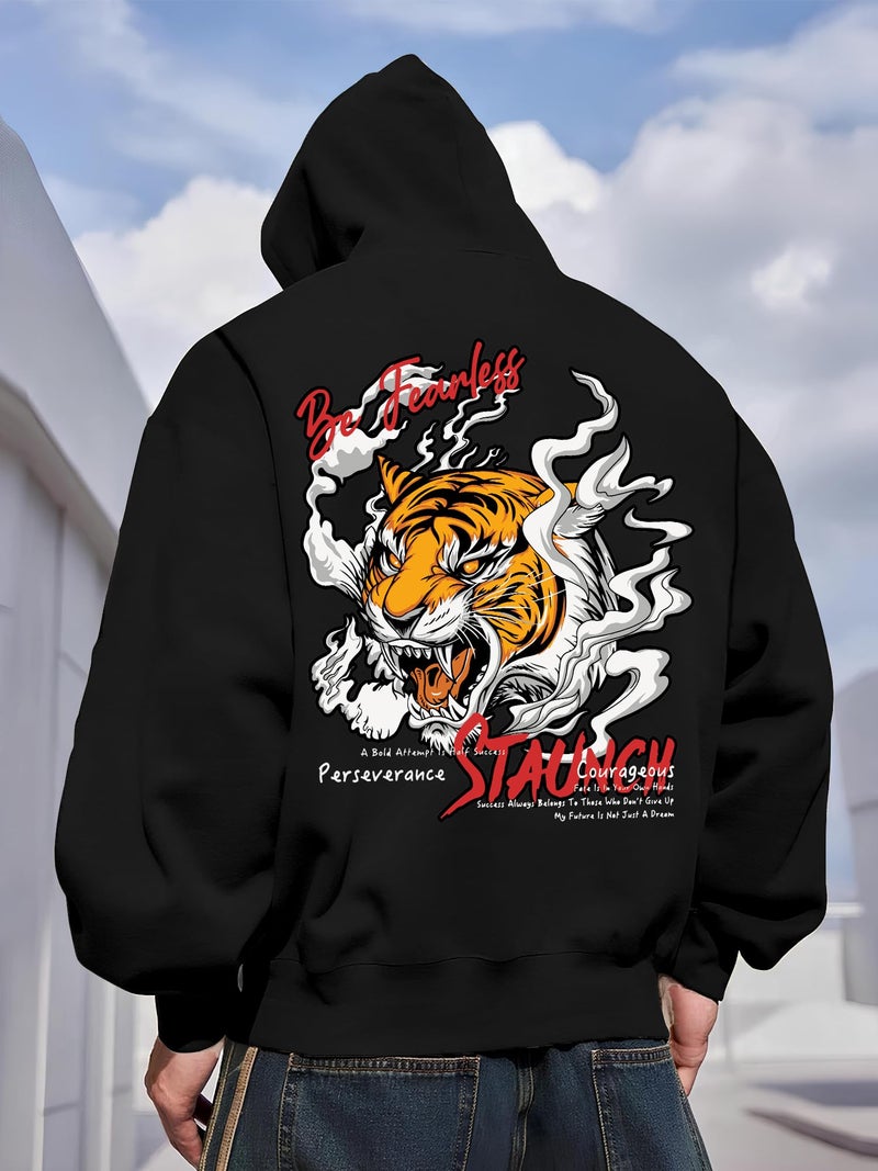 Jump Cuts Mens Staunch Printed Hooded Neck Full Sleeve Black Cotton Fleece Sweatshirt - Image 2